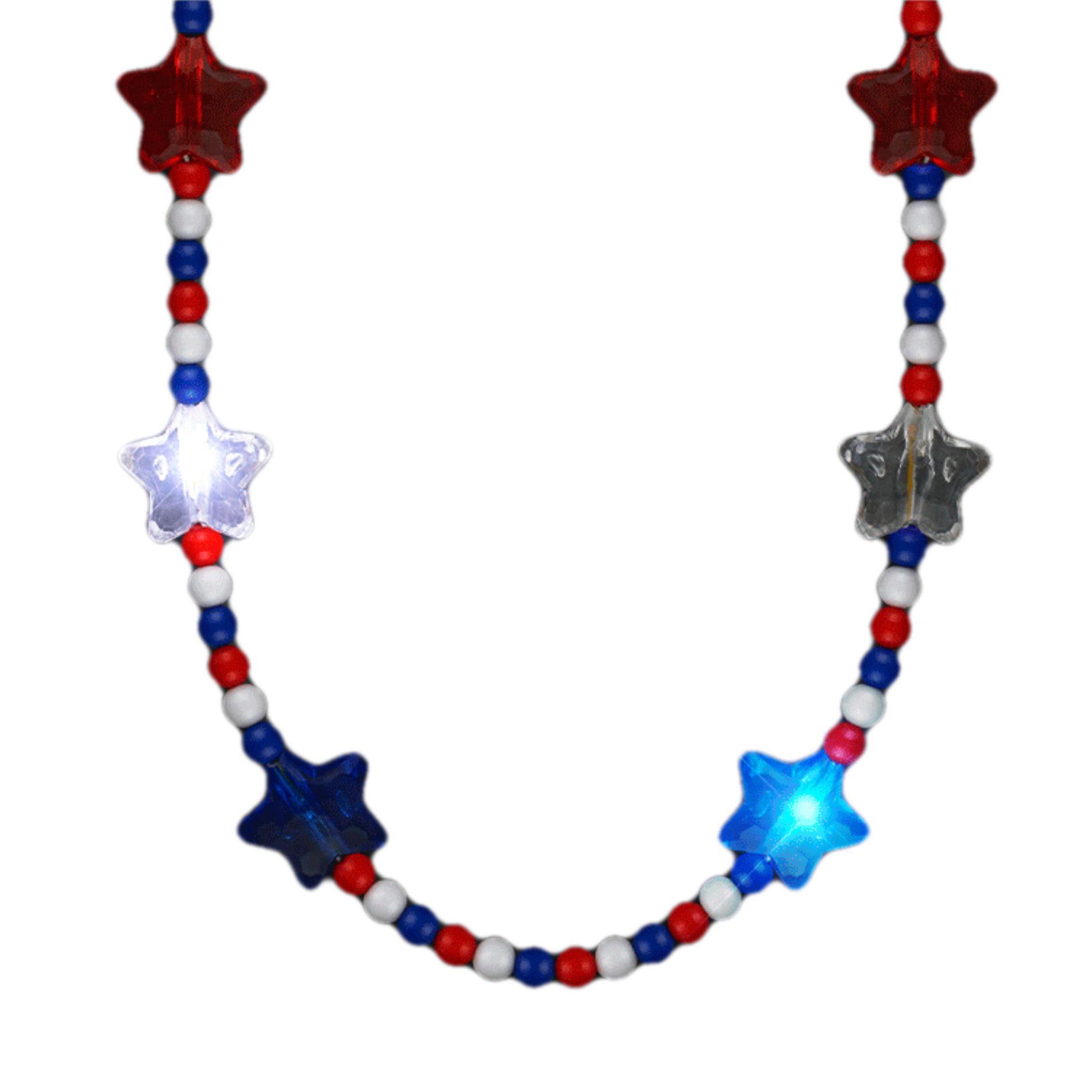 Flashing Patriotic Disco Prism Stars Red White Blue Party Necklace 4th of July 4