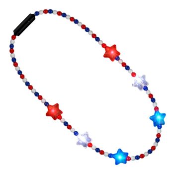 Flashing Patriotic Disco Prism Stars Red White Blue Necklace Colors