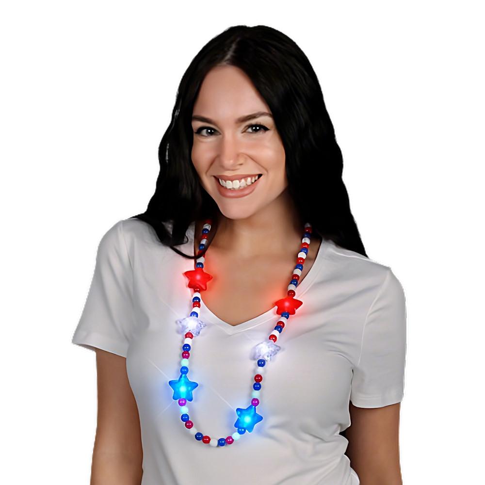 Flashing Patriotic Disco Prism Stars Red White Blue Necklace 4th of July 5