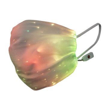 USB Fiber Optic Light Up Multicolor Face Mask in White Rectangle Fabric Coronavirus Covid 19 Supplies