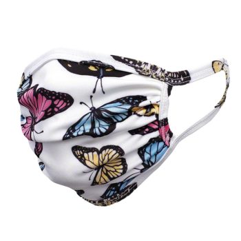 Soft Stretch Reusable White Butterfly Design Face Mask with Elastic Ear Straps All Products