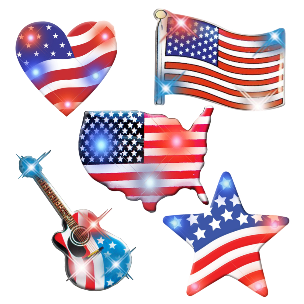 Assorted USA Fag Patriotic Body Light Lapel Pins Pack of 25 4th of July 3