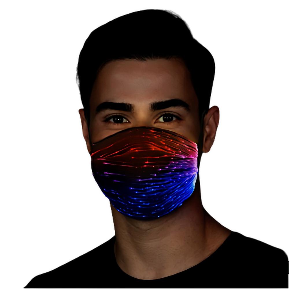 USB Fiber Optic Light Up Multicolor Face Mask in Black Rectangle Fabric All Products
