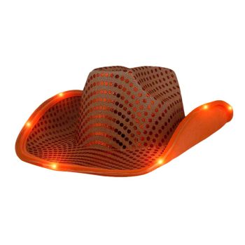 LED Flashing Cowboy Hat with Orange Sequins Light Up LED Cowboy Hats