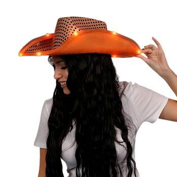 LED Flashing Cowboy Hat with Orange Sequins All Products