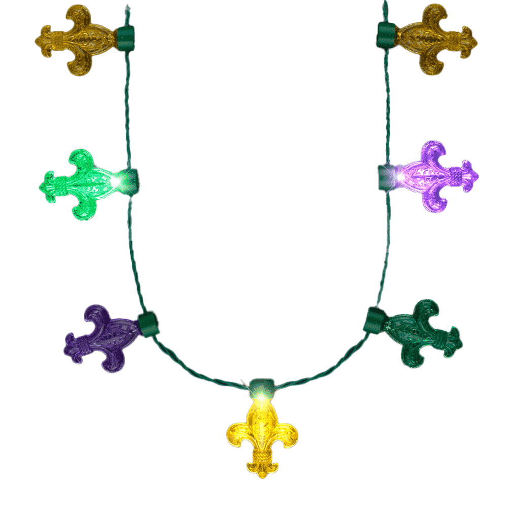 Mardi Gras Big Acrylic Fleur de Lis Bulbs LED Flashing String Charm Crewe Necklace All Products 4