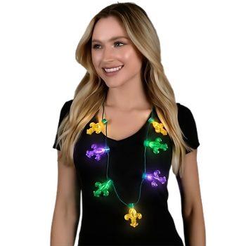 Mardi Gras Big Acrylic Fleur de Lis Bulbs LED Flashing String Charm Crewe Necklace All Products