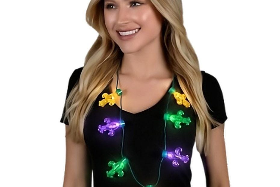 Mardi Gras Big Acrylic Fleur de Lis Bulbs LED Flashing String Charm Crewe Necklace All Products