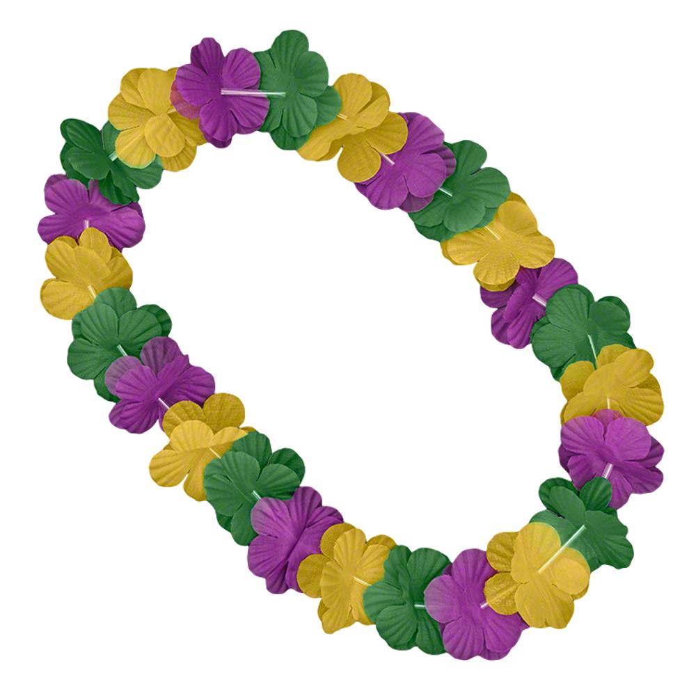 Hawaiian Flower Mardi Gras Lei Necklace Purple Green Gold All Products
