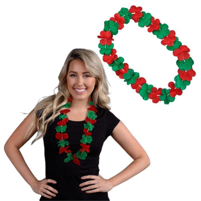 Non Light Up Hawaiian Flower Christmas Lei Necklace Red Green