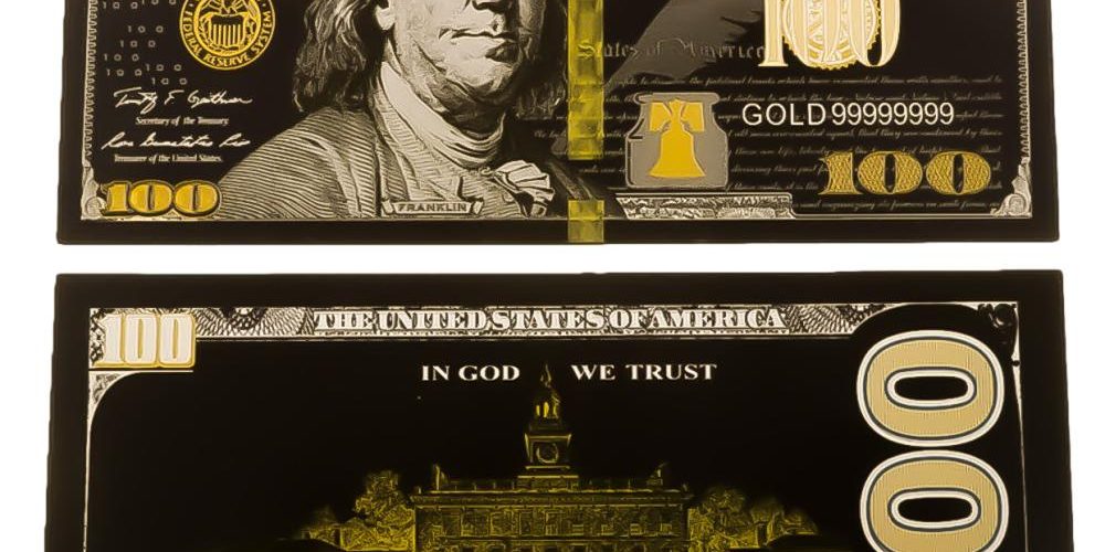 24K Gold Black Plated 100 Dollar Bill Replica Paper Money Currency Banknote Art Commemorative Collectible Holiday Decoration 24K Gold and Silver Plated Replica Bills