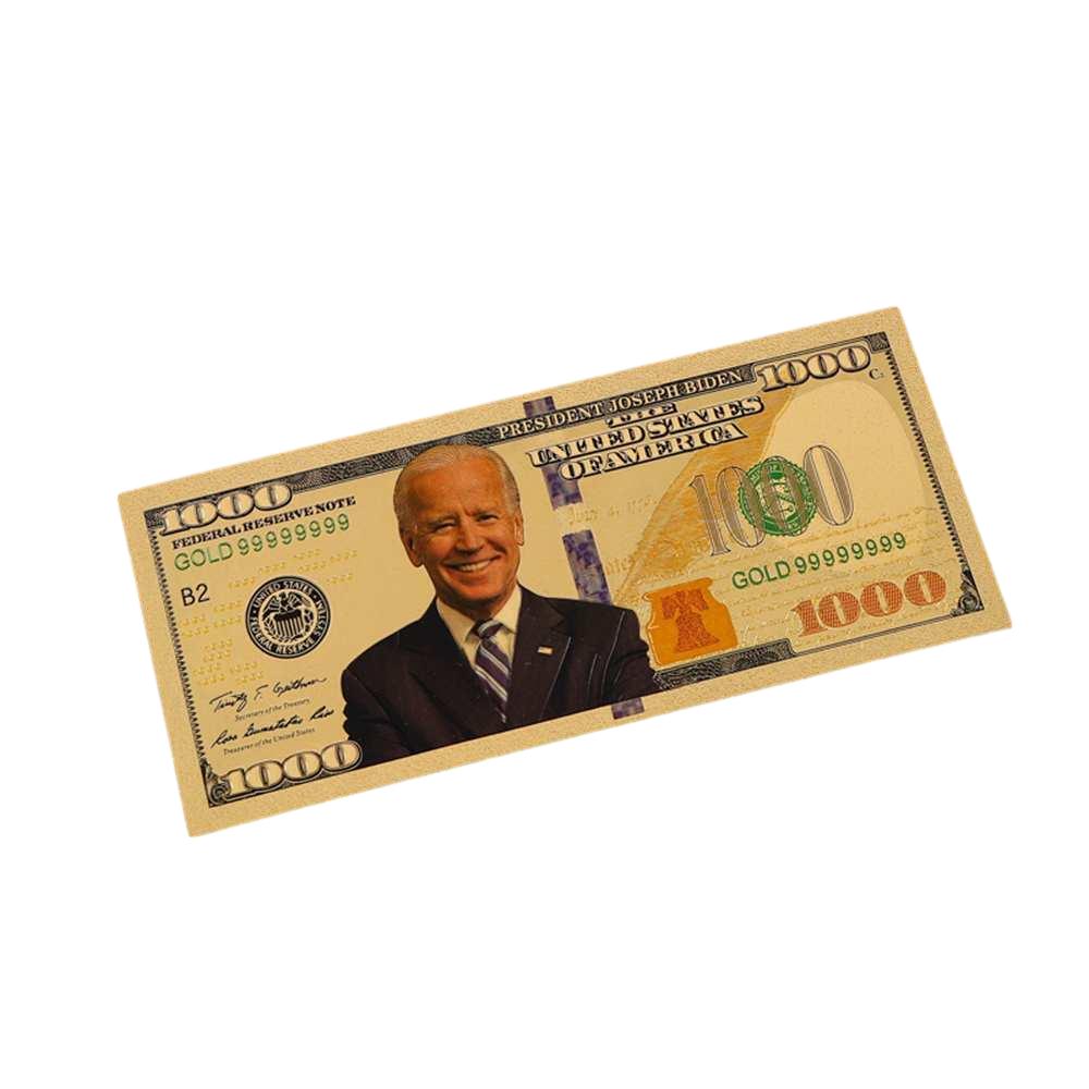Smile 1000 Fake Dollar Gold Foil President Joe Biden 24k Gold Plated Bill Collectible Banknotes for Decoration 24K Gold and Silver Plated Replica Bills