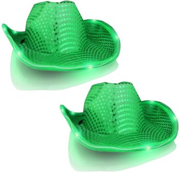 LED Flashing Cowboy Hat with Green Sequins Pack of 2 All Products