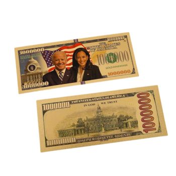 Joe Bidden Kamala Harris Tandem 24k Gold Plated Bill Collectible Banknotes for Decoration 24K Gold and Silver Plated Replica Bills