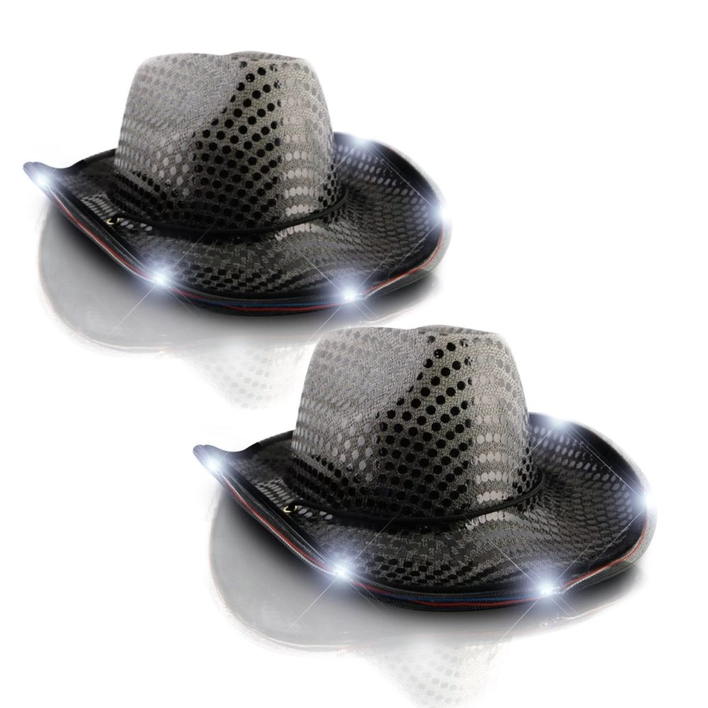 LED Flashing Cowboy Hat with Black Sequins Pack of 2 All Products 3