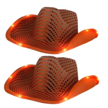LED Flashing Cowboy Hat with Orange Sequins Pack of 2 All Products