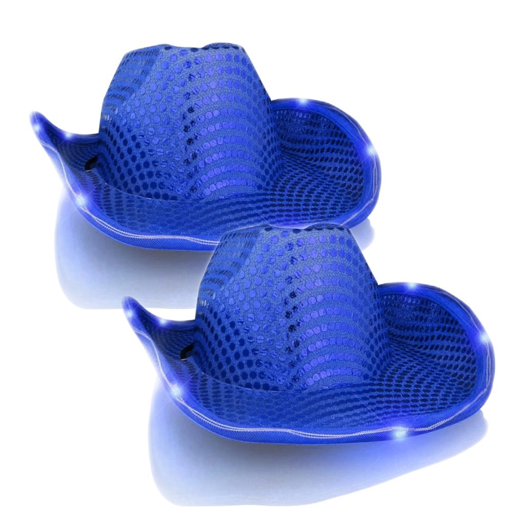 LED Flashing Cowboy Hat with Blue Sequins Pack of 2 4th of July 3