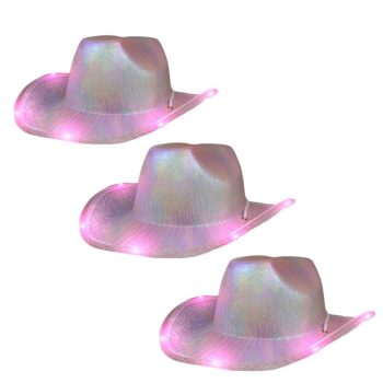 Light Up Glorious Luminous Sheen Metallic Cowboy Space Cowgirl Hat Pink LED Pack of 3 All Products