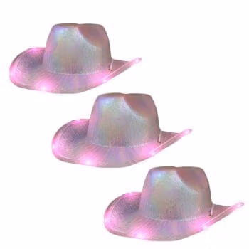 Light Up Glorious Luminous Sheen Metallic Cowboy Space Cowgirl Hat Pink LED Pack of 3 All Products 3