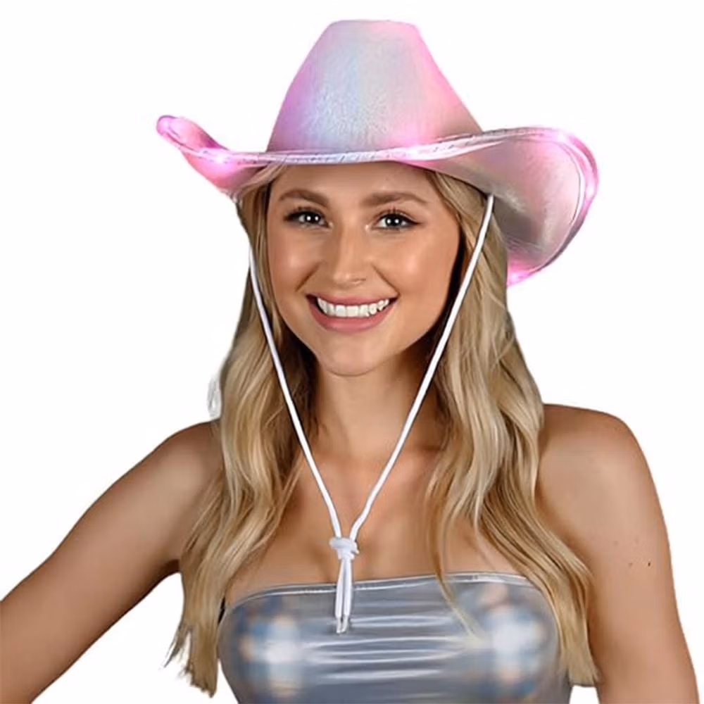 Light Up Glorious Luminous Sheen Metallic Cowboy Space Cowgirl Hat Pink LED Pack of 3 All Products 4