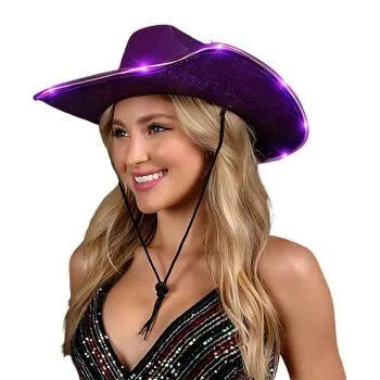Light Up Shiny Satin Metallic Space Cowboy Hat Purple Clubs, Concerts, Festivals, Disco