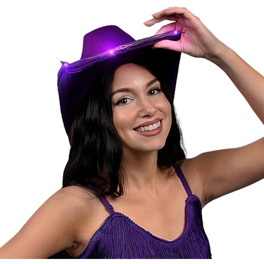 Light Up Shiny Satin Metallic Space Cowboy Hat Purple Pack of 2 All Products 7