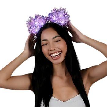 White LED Tinsel Fluffy Cat Ears Headband All Products 3