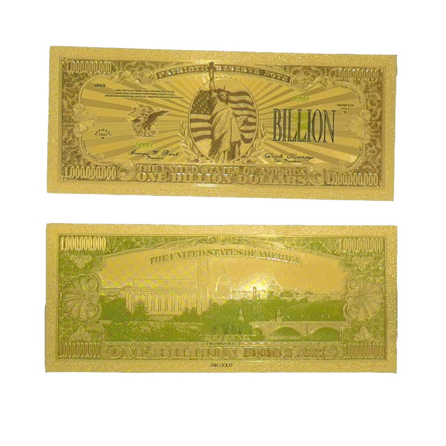 One Billion US Dollars 24K Gold Plated Collectible Fake Banknotes for Decoration 24K Gold and Silver Plated Replica Bills 5