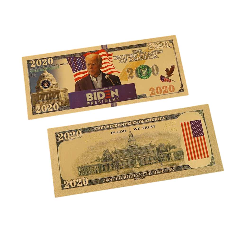 Podium Campaign Gold Foil President Joe Biden 2020 24k Gold Plated Bill Collectible Banknotes for Decoration 24K Gold and Silver Plated Replica Bills 5