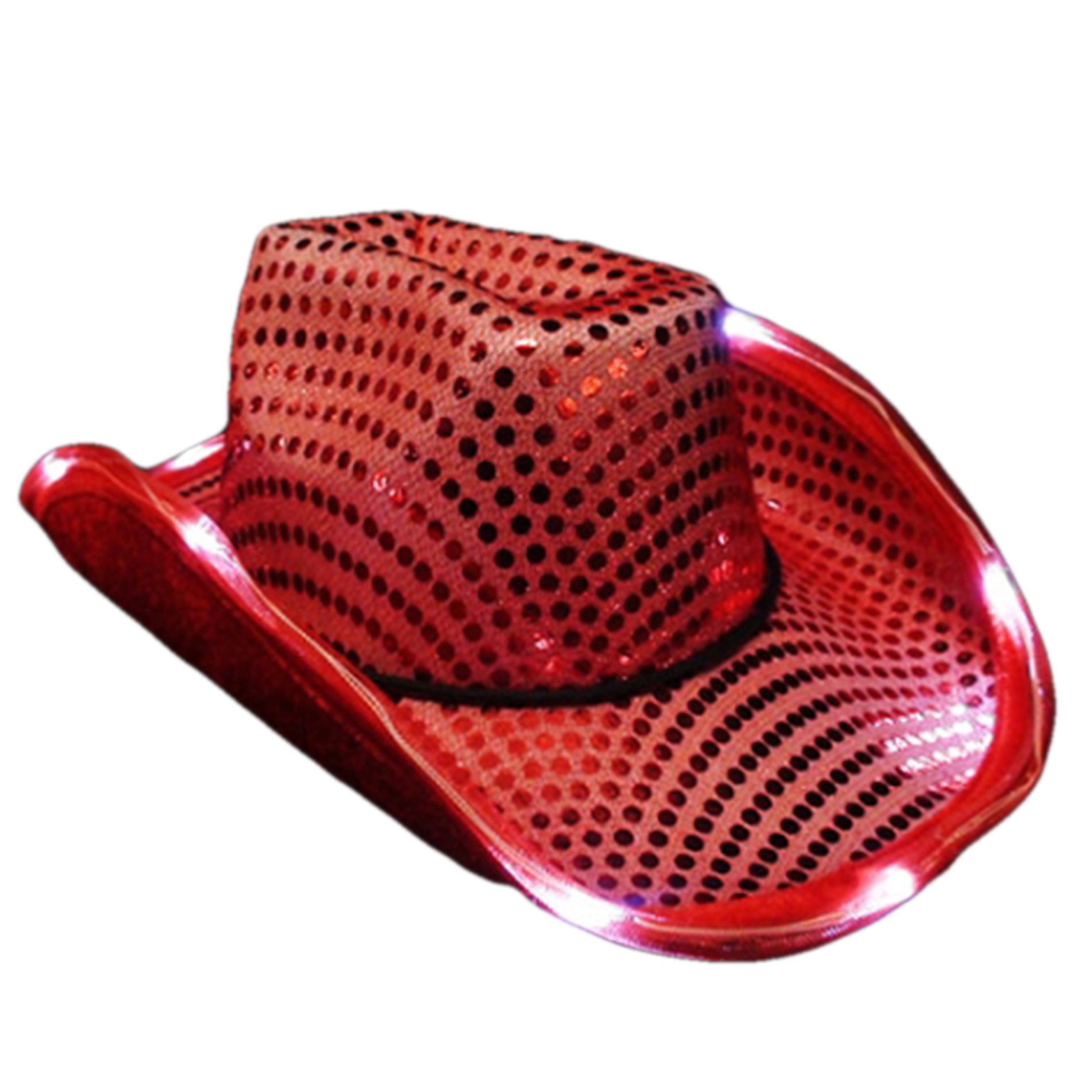 Light Up LED Flashing Cowboy Hat with Red Sequins 4th of July 4