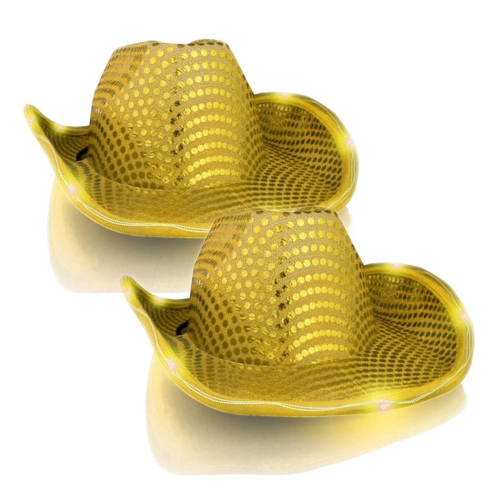 LED Flashing Cowboy Hat with Gold Sequins Pack of 2 All Products 3