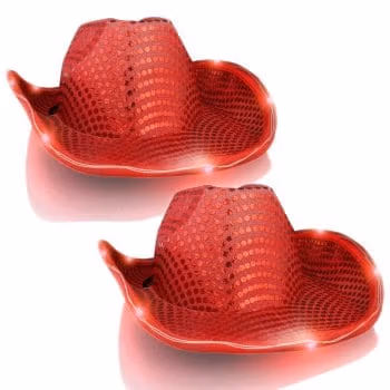 LED Flashing Cowboy Hat with Red Sequins Pack of 2 4th of July
