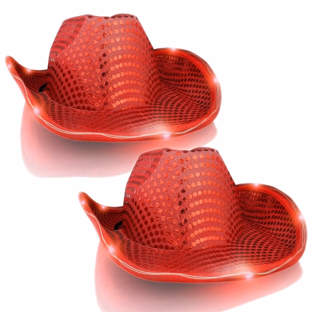 LED Flashing Cowboy Hat with Red Sequins Pack of 2 4th of July 3