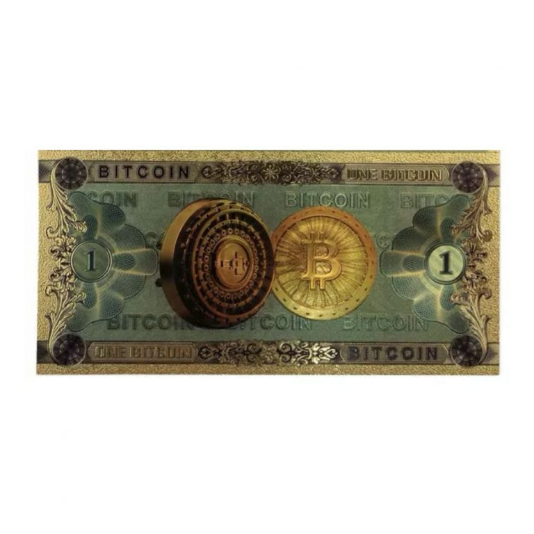 One Bitcoin 24K Gold Plated Foil Banknote Collectors Bill Non-currency Replica Art Collection