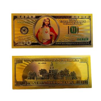 Jesus Christ Image in One Hundred Dollars 24k Gold Plated Bill Collectible Banknotes for Decoration 24K Gold and Silver Plated Replica Bills