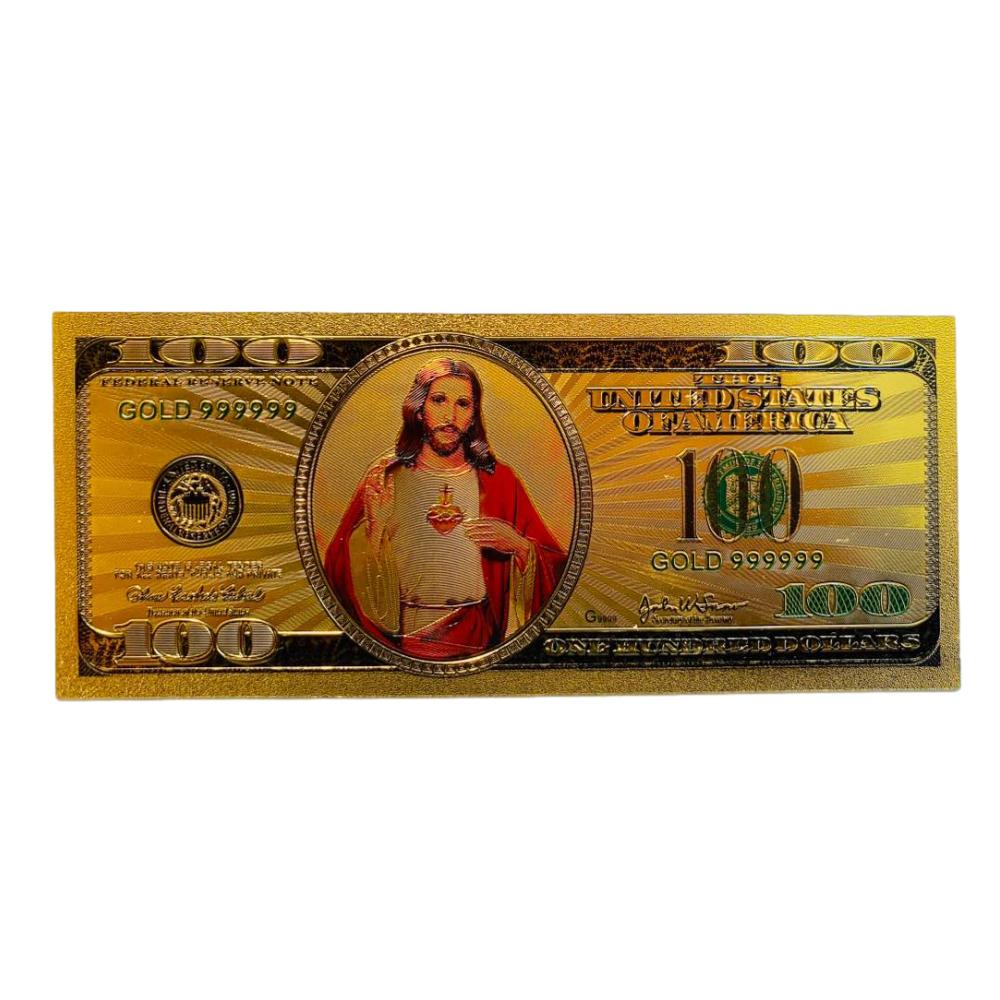 Jesus Christ Image in One Hundred Dollars 24k Gold Plated Bill Collectible Banknotes for Decoration 24K Gold and Silver Plated Replica Bills