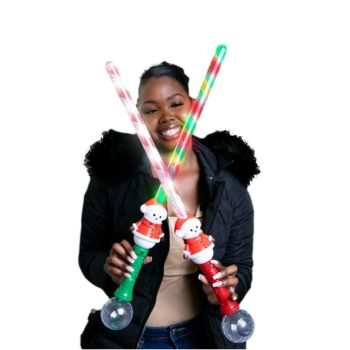 1 Unit Light Up Striped Candy Cane Snowman Sword with Prism Ball Assorted All Products