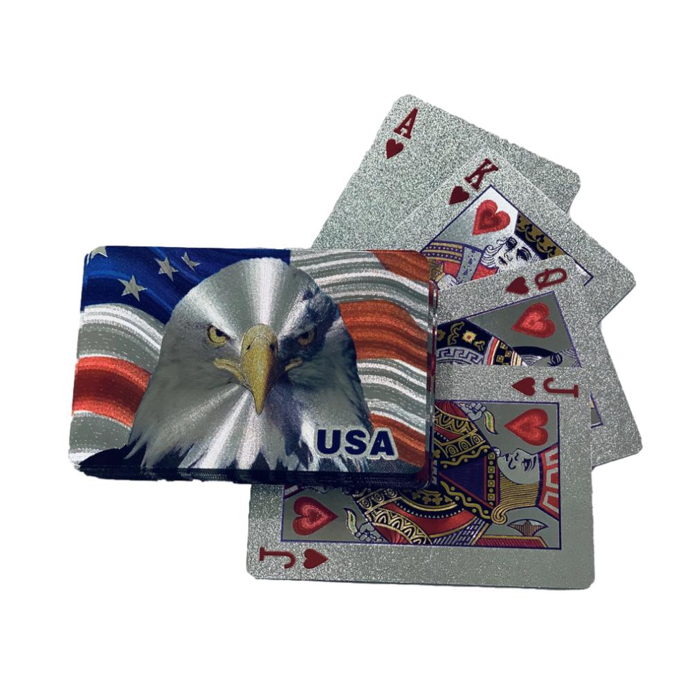 24 Karat USA Flag Patriotic American Eagle Silver Plated Waterproof Playing Cards 24K Gold and Silver Plated Replica Bills