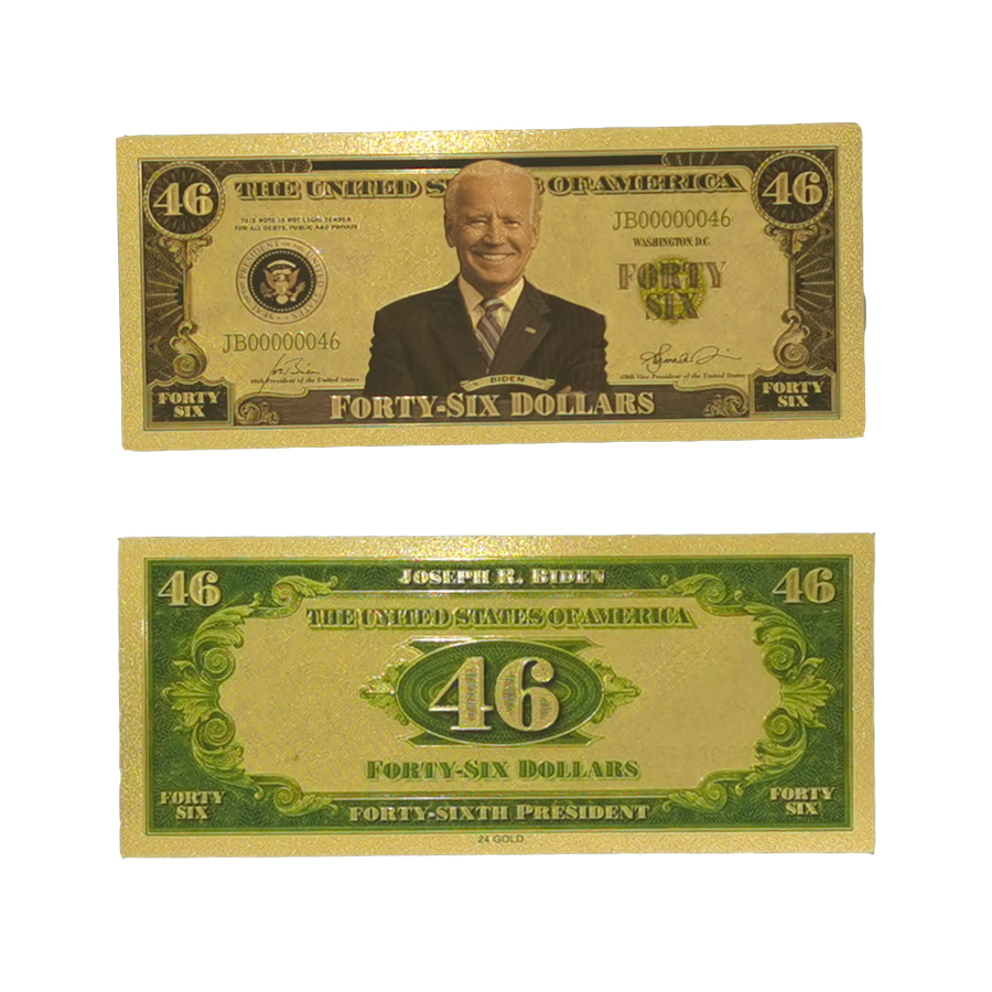 US President Joe Biden Forty Six Dollars 24k Gold Plated Bill Collectible Banknotes for Decoration 24K Gold and Silver Plated Replica Bills 5