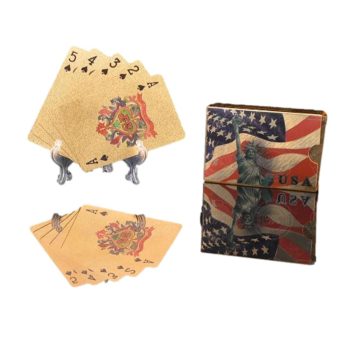 24 Karat USA Flag Patriotic Statue of Lady Liberty Gold Plated Waterproof Playing Cards 24K Gold and Silver Plated Replica Bills 3