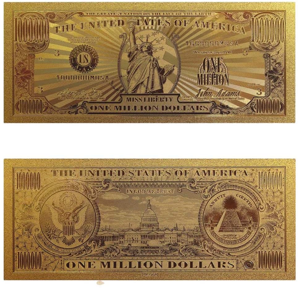 Set of 14  Commemorative Mega Billion 24K Gold Plated US Dollar Fake Banknotes Timeless Collection Protector Sold Separately 24K Gold and Silver Plated Replica Bills 5
