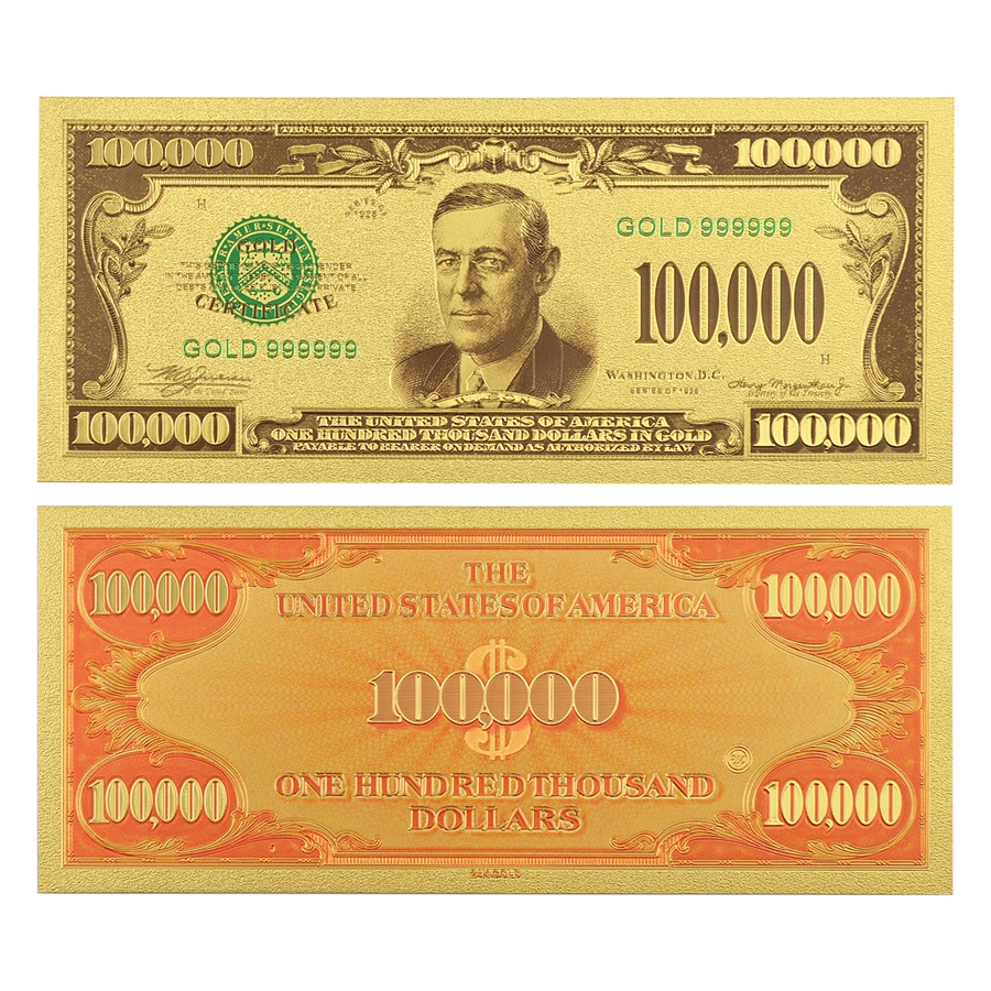 Set of 14  Commemorative Mega Billion 24K Gold Plated US Dollar Fake Banknotes Timeless Collection Protector Sold Separately 24K Gold and Silver Plated Replica Bills 6