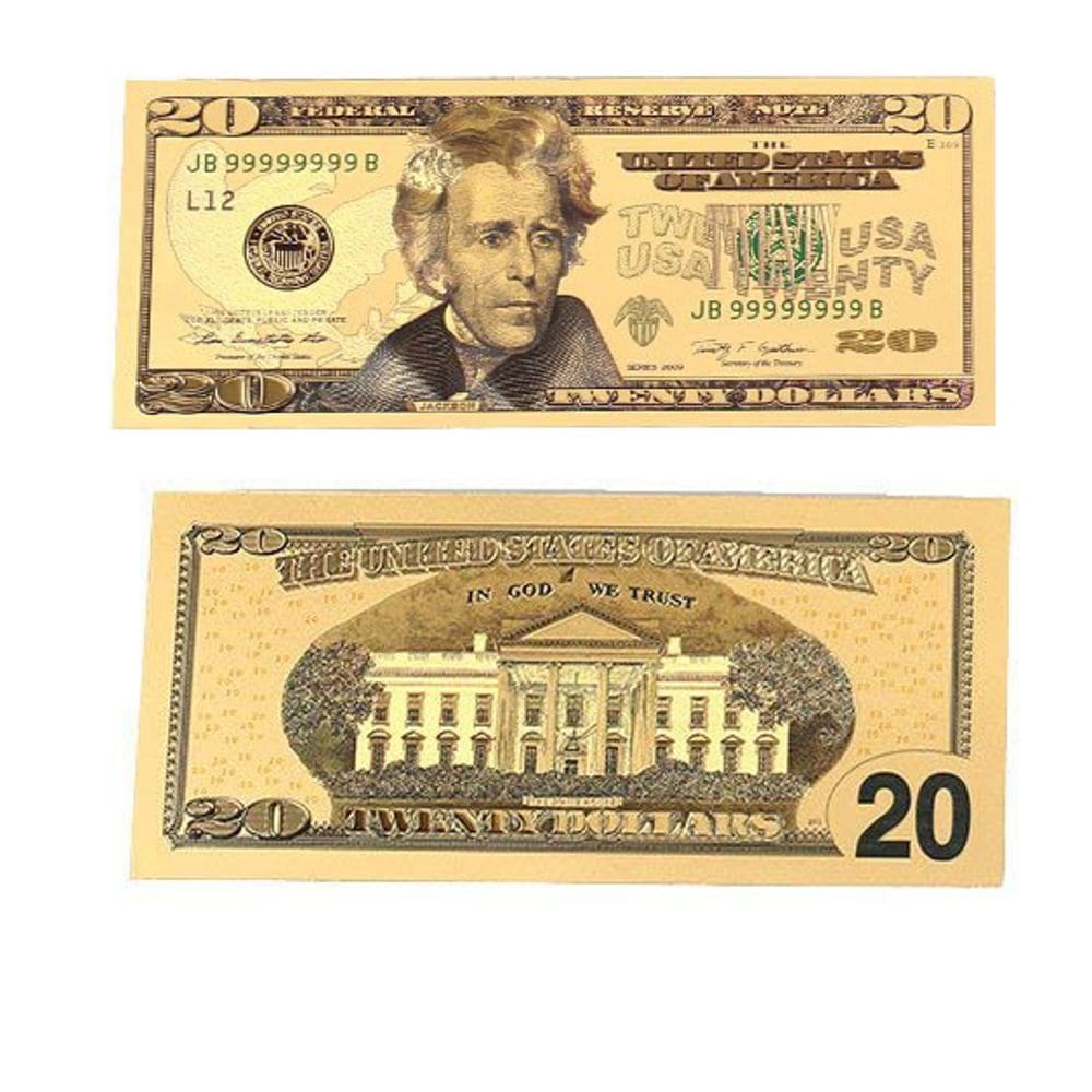 Mega Max 24K Gold Plated US Dollar Fake Banknotes Set of 13 Timeless Collection Protector Sold Separately 24K Gold and Silver Plated Replica Bills 12