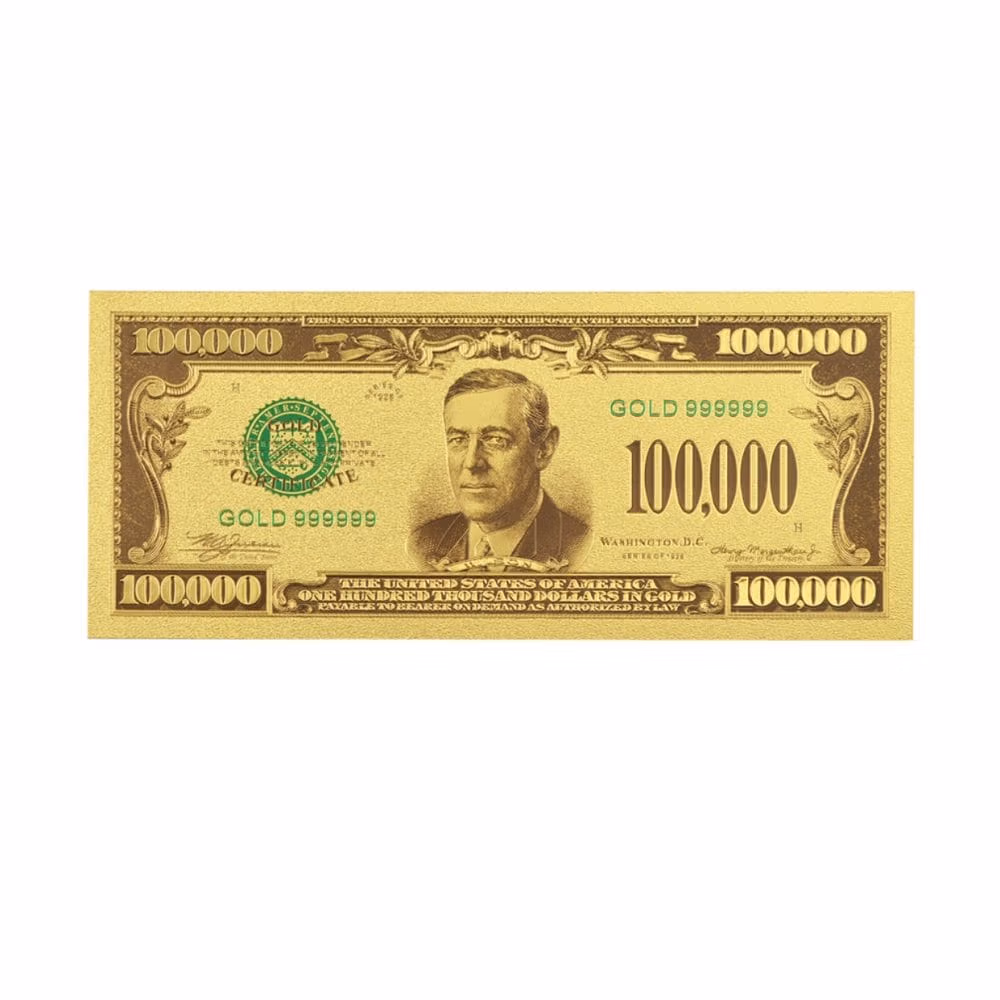 One Hundred Thousand US Dollars 24K Gold Plated Collectible Fake Banknotes for Decoration 24K Gold and Silver Plated Replica Bills 3