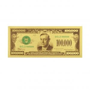 One Hundred Thousand US Dollars 24K Gold Plated Collectible Fake Banknotes for Decoration 24K Gold and Silver Plated Replica Bills