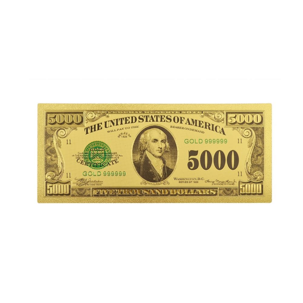 Five Thousand US Dollars 24K Gold Plated Collectible Fake Banknotes for Decoration 24K Gold and Silver Plated Replica Bills 3
