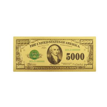 Five Thousand US Dollars 24K Gold Plated Collectible Fake Banknotes for Decoration 24K Gold and Silver Plated Replica Bills
