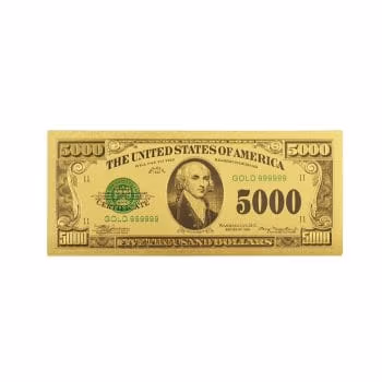 Five Thousand US Dollars 24K Gold Plated Collectible Fake Banknotes for Decoration 24K Gold and Silver Plated Replica Bills