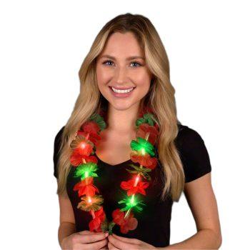 Light Up Hawaiian Flower Christmas Lei Necklace Red Green Light Up Christmas Decorations
