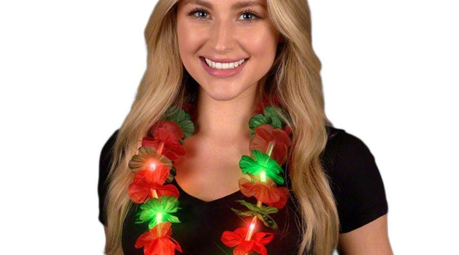 Light Up Hawaiian Flower Christmas Lei Necklace Red Green All Products